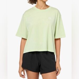 Under Armour Womens Boxy Crop Logo Short Sleeve T Shirt Retro Green 2XL New